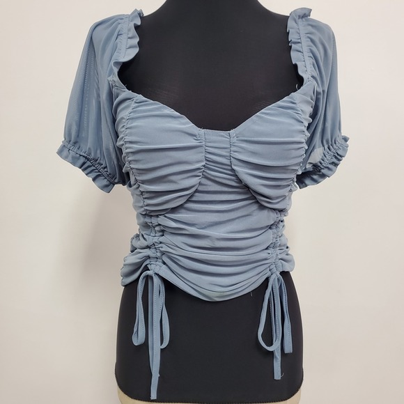 And Now This Womens Mesh Fairy Babydoll Corset Rushed Top Size L Blue Coquette - Picture 1 of 12